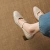 Krazing Pot Sheepskin Round Toe Thick Heels Summer Shoes Solid Big Size 42 Hollow Decoration Women Shallow Pumps