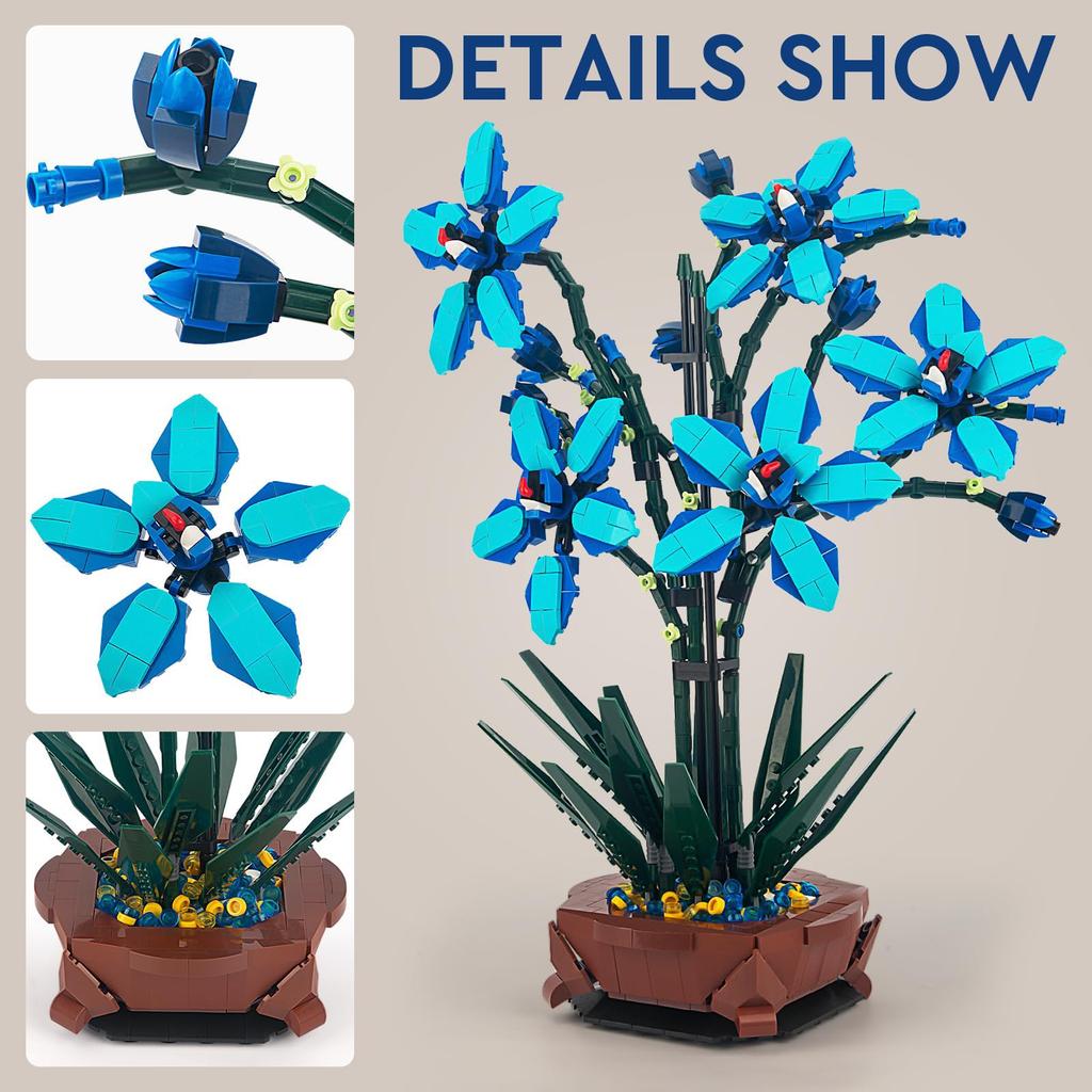 City Creativity Bouquet Flower Cymbidium Faberi Bonsai Potted Plant Home Decoration Building Blocks Bricks Kids Toys
