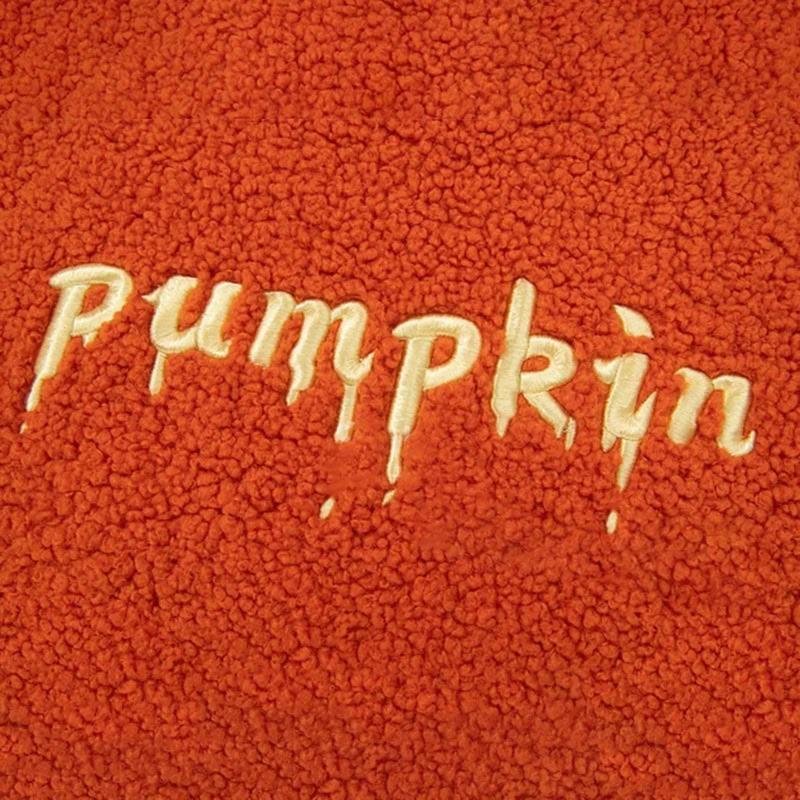 Women Round Neck Lamb Plush Halloween Decorated Hoodie Cute Pumpkin Shaped Embroidery Pellet Fleece Sweatshirt