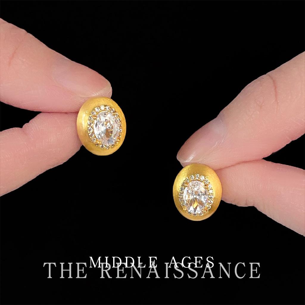 Thousand gold feeling~ brushed dumb gold zircon stud earrings temperament earrings women