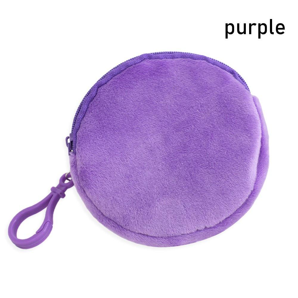 1Pcs Kawaii ID Card Bag Round Coin Purse Pure Color Keychain Coin Bag Plush Thin Short Cute Wallet for Women