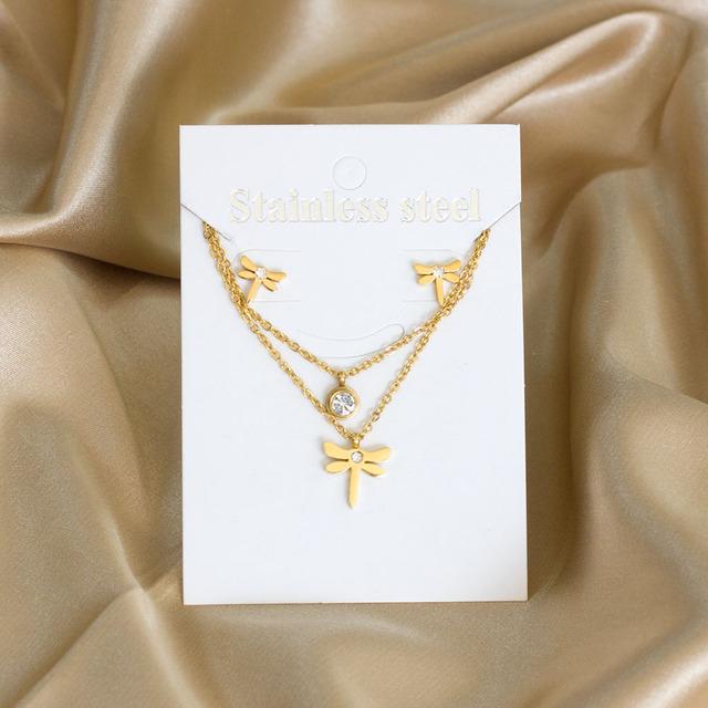 Double Chains Necklace And Earrings Zircon Sets Female Wedding Party Cubic Zirconia 316L Stainless Steel Pendant Zircon Gifts
