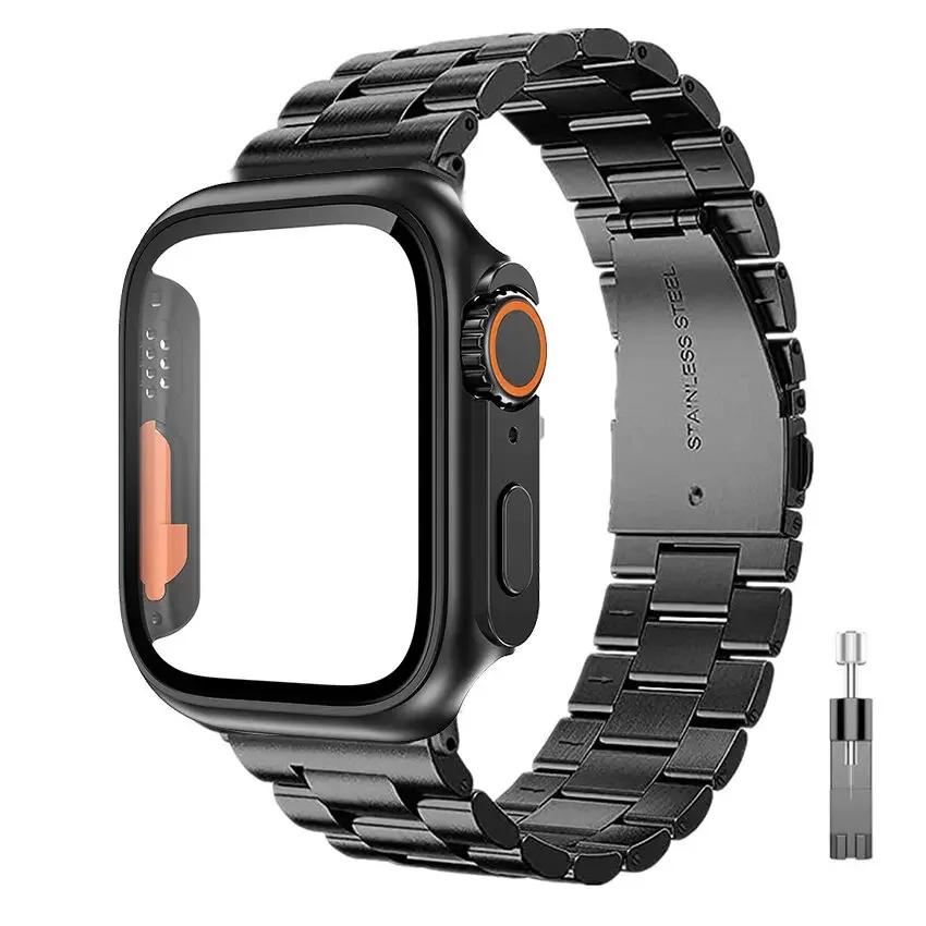 Stainless Steel Strap+Ultra Case for Apple Watch Band 44mm 45 46 41 40 42mm Case Metal Strap for Iwatch Series 10 9 8 7 6 SE 5 4
