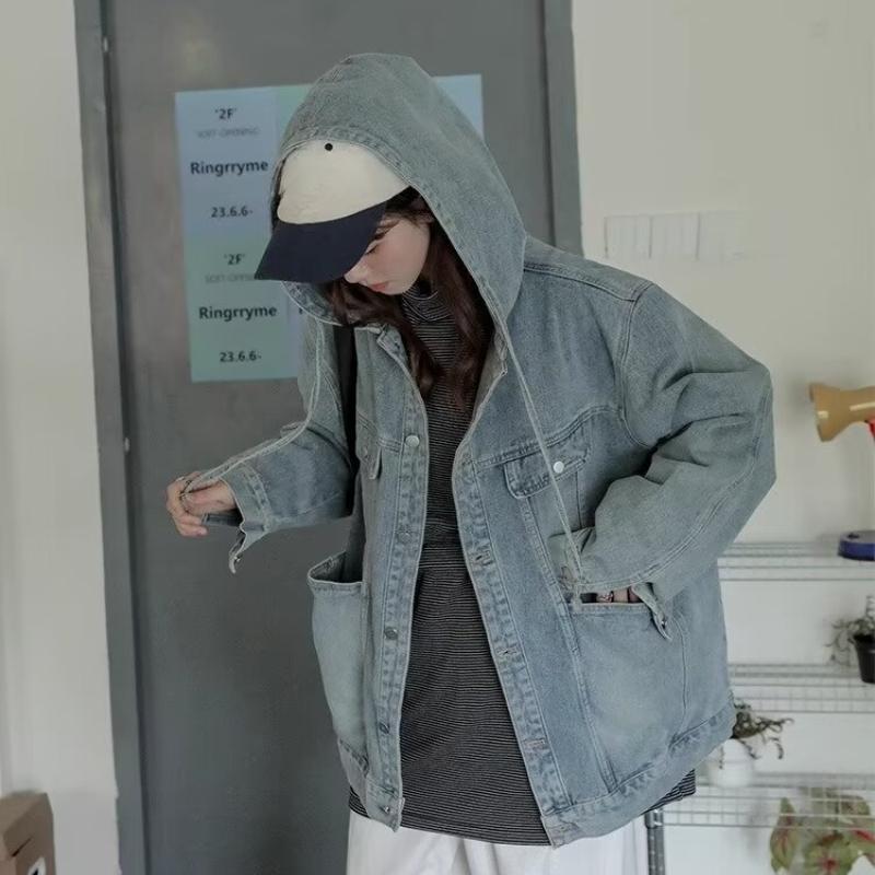 New Style Hong Kong Fashion Denim Jacket Loose Fit Casual Trendy Top Korean Version Couple Versatile Hooded Jacket For Women 2025 Spring Autumn