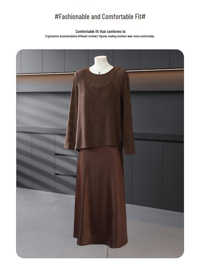 Stylish Midlife Women's Chic Chinese Spring 2026 Two-Piece Skirt and Top Set