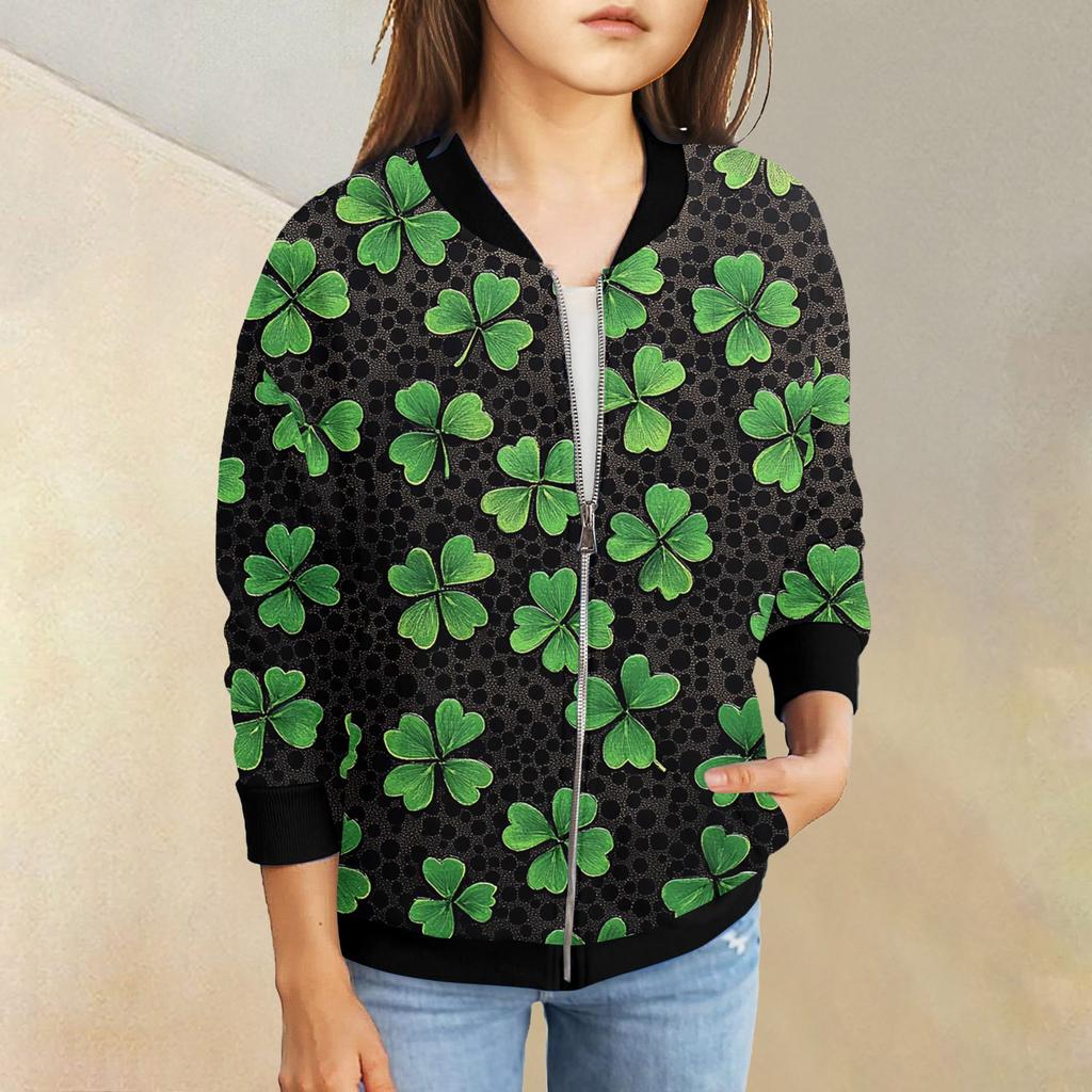 Dívčí bundy na zip Dětské podzimní mikiny s dlouhým rukávem Svrchní oděvy s kapsami St. Den svatého Patrika 5-15 let