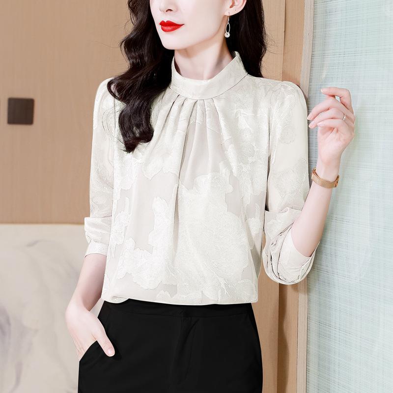 Stand-up Collar Jacquard Top Autumn New Loose Foreign-style Shirt Long-sleeved Women's Shirt
