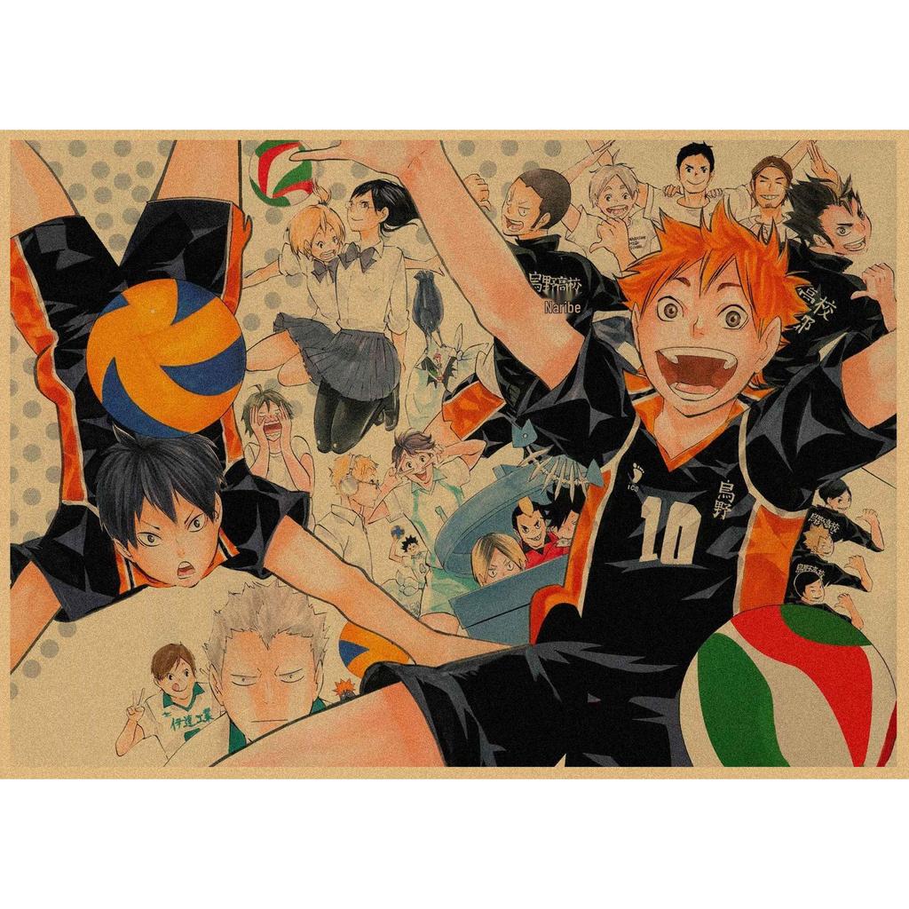 Haikyuu!! Retro Kraft Poster: Hinata Shoyo & Kageyama Tobio Decorative Wall Art