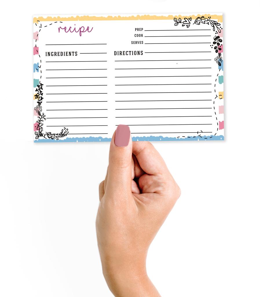 Inkdotpot Recipe Card 6x4 inch Single-Sided Recipe Design Cards White Floral Recipe Cards Wedding-Bridal Shower-Baby Shower- Pack of