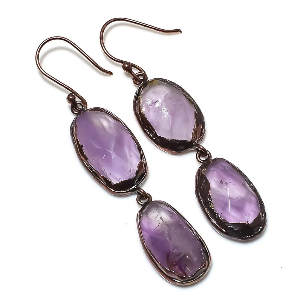 Amethyst Ohrringe Edelsteinschmuck, Kupfer Elektrogeformte Ohrringe, Geschenk für Frauen Handgefertigte Ohrringe
