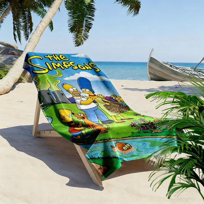 Simpsons Family Cartoon Print Beach Towel, Large Soft Quick Dry Towel for Beach Camping Swimming