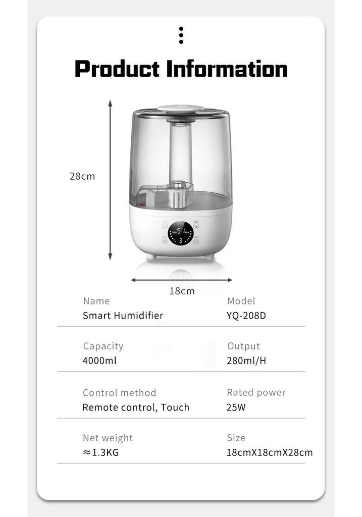 4L Large Capacity Smart Humidifier with Aromatherapy, High Mist Output for Indoor Air, Compact Mini Desktop Design