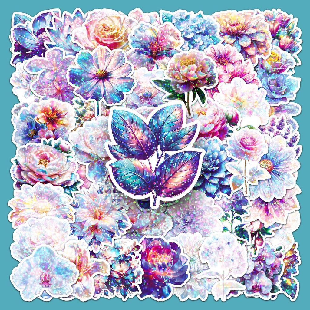 Irisierende florale Laser-Sticker: 50 Blatt Wasserdichte DIY-Dekoration für Journale