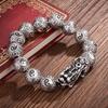 Bracelet Bagua Pixiu Attirant la Richesse: Chapelets pour Hommes et Femmes, Argent Thaïlandais Plaqué Rétro, Cordon Réglable, 108 Perles.