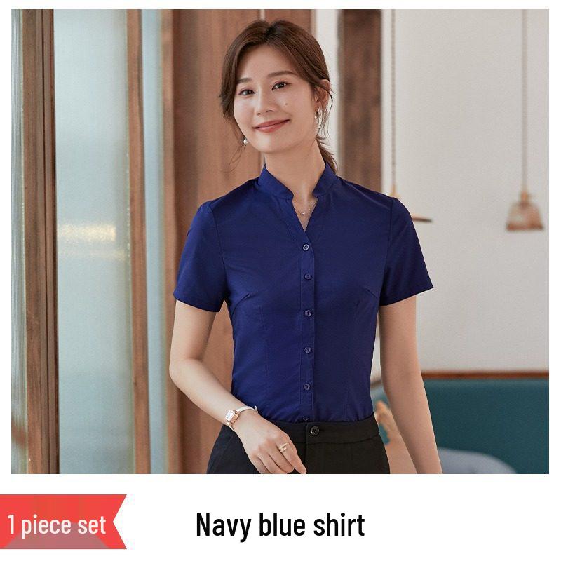 Women's Black Slim-Fit Professional Long-Sleeve Stand-Up Collar Shirt - New 2026 Business Formal Wear