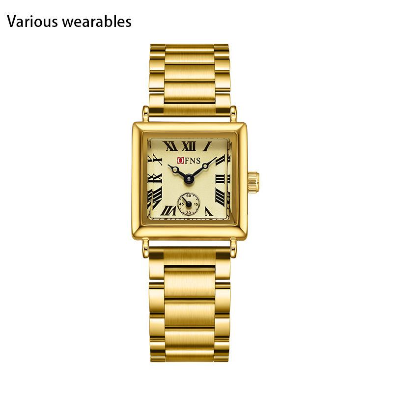 Quarzuhr Zweieinhalbzeigeranzeige Einfache Nischenuhr Quadratische römische Skala Quarz Damenuhr