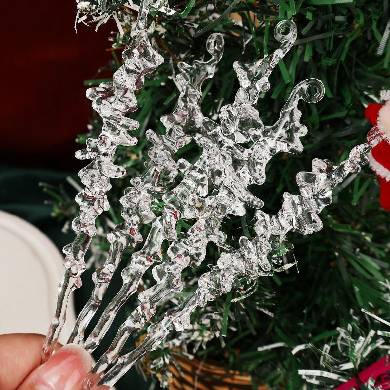 Transparent Christmas Tree Drop Ornament Acrylic Icicle Ornament Pendant Snow Ice Spike Cone Threaded Festival Party Decorations