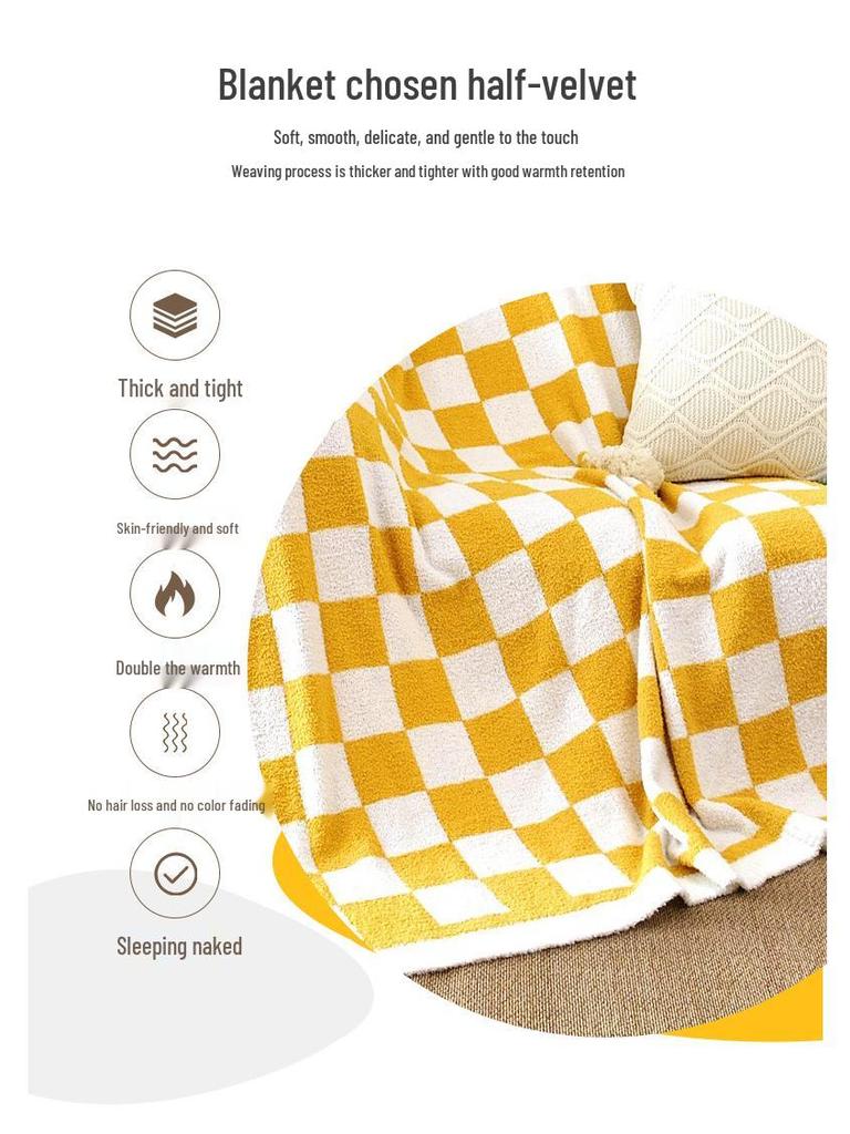Luxury Checkerboard Velvet Sofa Blanket - Autumn/Winter Edition