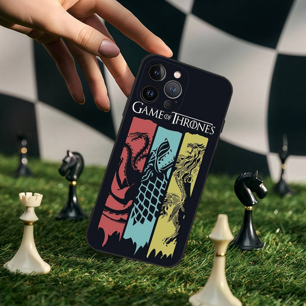 Custodia Nera in Silicone con Fantasia Logo Cool di Game of Thrones Per iPhone 17 Air 16 15 14 13 12 11 Pro Max Plus Retro in TPU