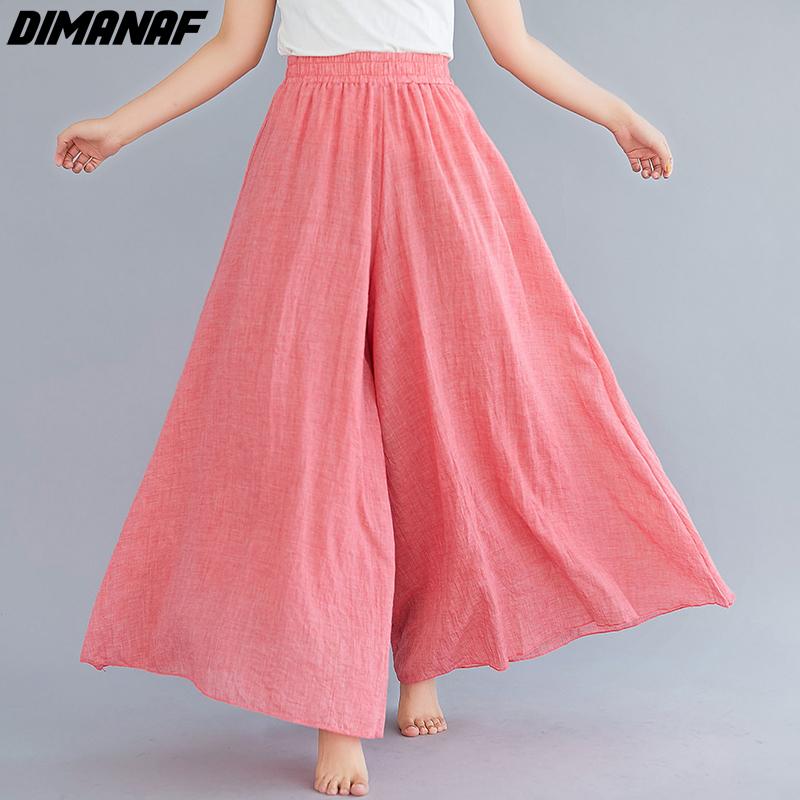 Dimanaf Plus Größe 2021 Frauen Leinen Hosen Elastische Vintage Korea Grundlegende Weibliche Große Größe Mode Hosen Breite Bein Oversize Lose Hosen