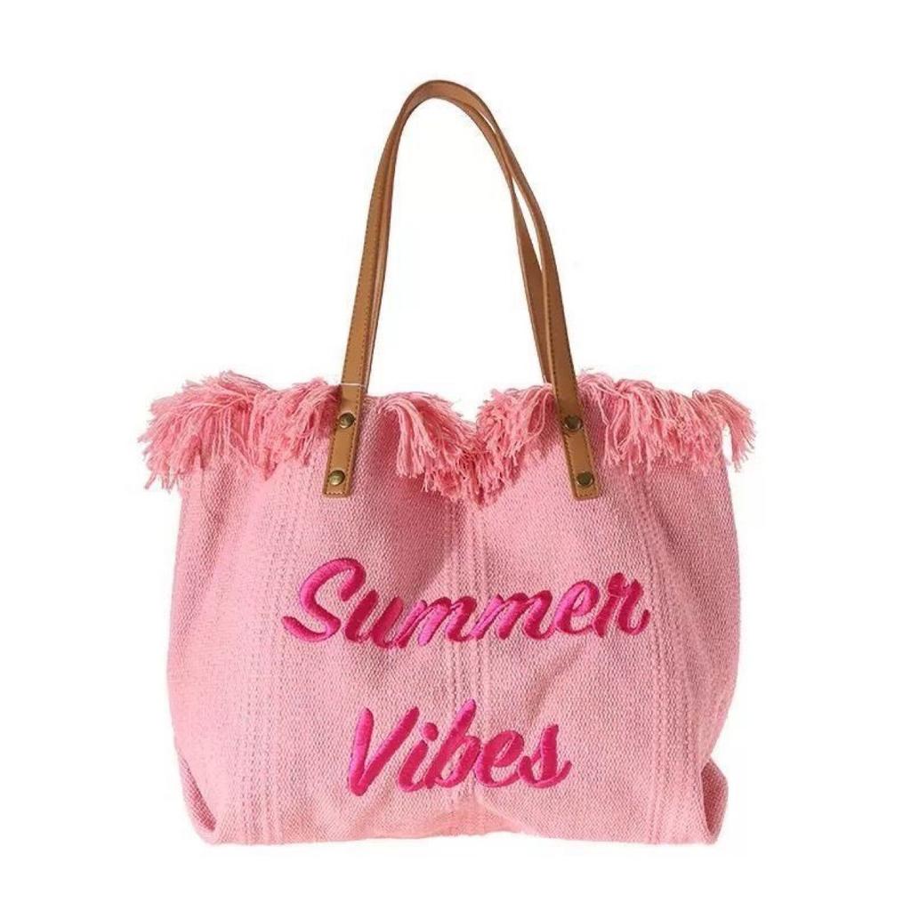 Large Capacity Handbag Woman Bag Design Simple Travel Beach Tote Bag Tassel Letter Embroidery Fashion Shoulder Bags 2025
