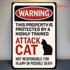 1Pc Cat Warning Sign - Humorous "Beware of This Property" Metal Tin Sign with Black Cat Silhouette, Durable Iron Wall Decor