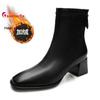 New High Heel Women's Boots Autumn Winter Plucked Mid-calf Boots Fashion Solid Color Soft Leather French Style Square Head Shoes