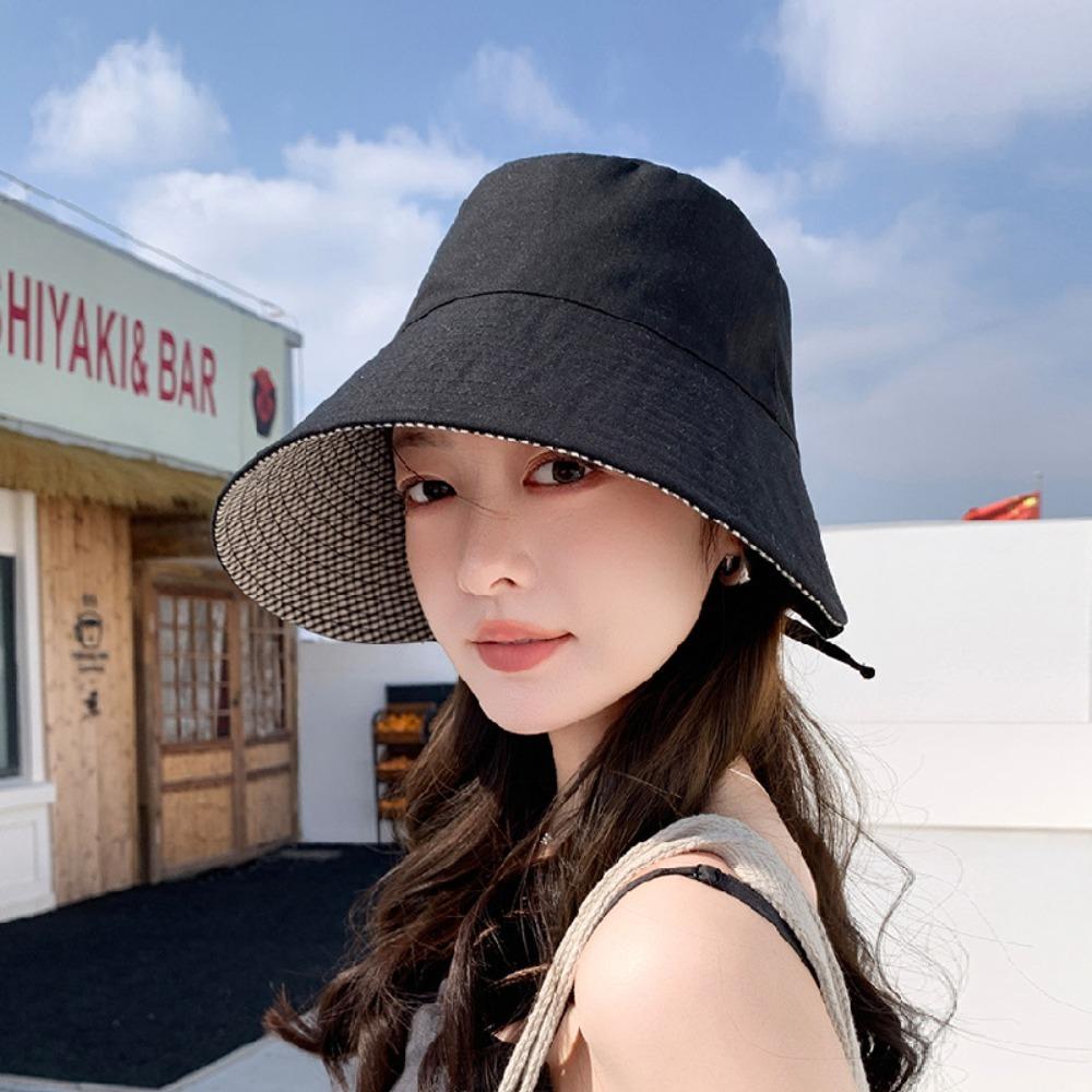 Double-Sided Fisherman Hat Wide Brim Bucket Cap Casual Sun Hat Women