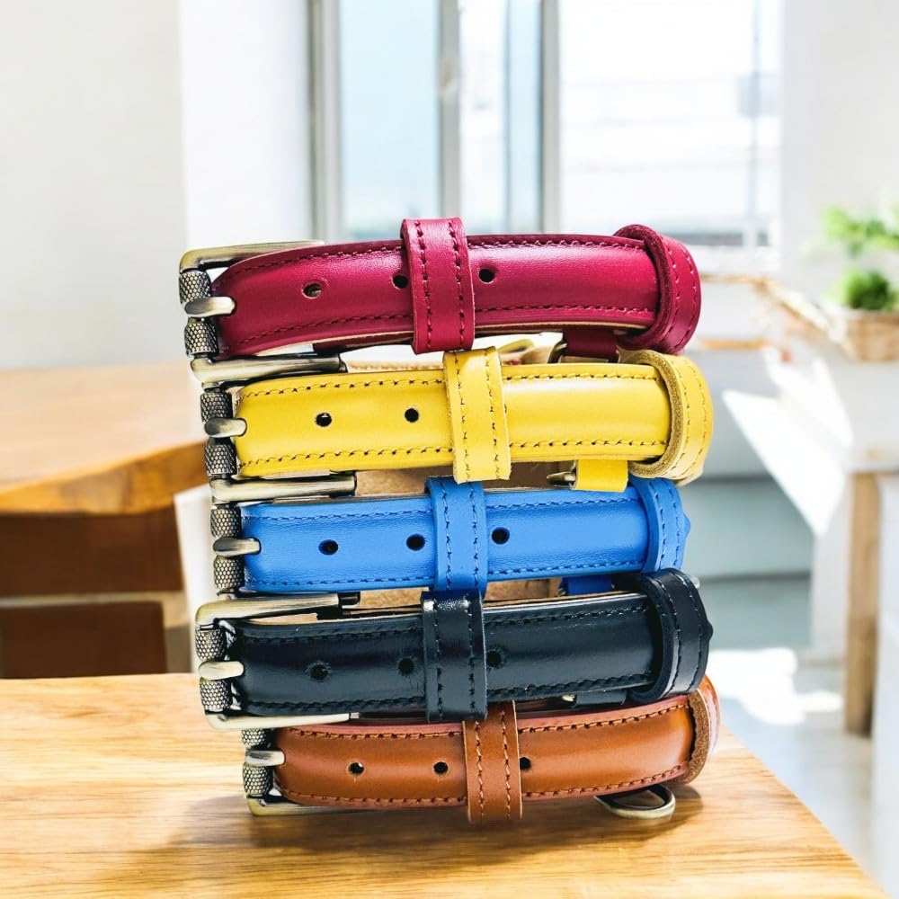 Beanspet Genuine Leather Quilted Dog Collar for and Large Stylish Collar with Durable Double Stitching and Suede Sizes Small, Medium, Dogs, Lining,