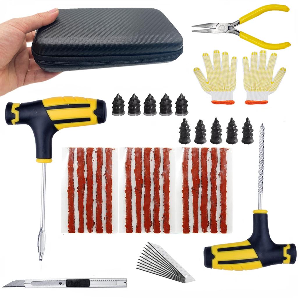 Kit de Reparación de Neumáticos de Motocicleta Herramientas de Tapón de Pinchazo de Coche Pinchazo de Neumático Emergencia para Tiras de Neumático Agitación Pegamento Kit de Herramientas de Reparación