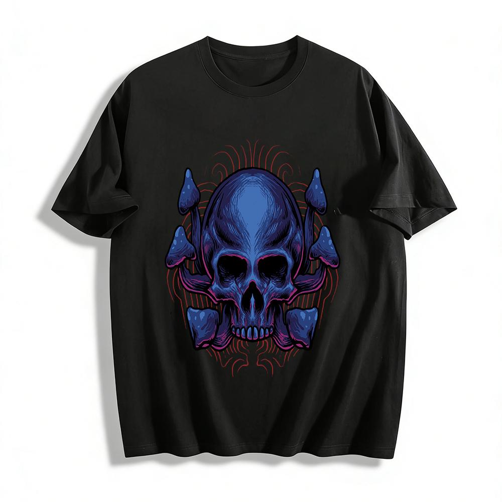 Dark Skull Mushroom Print Streetwear Casual Top Pure cotton T-shirt XXS
