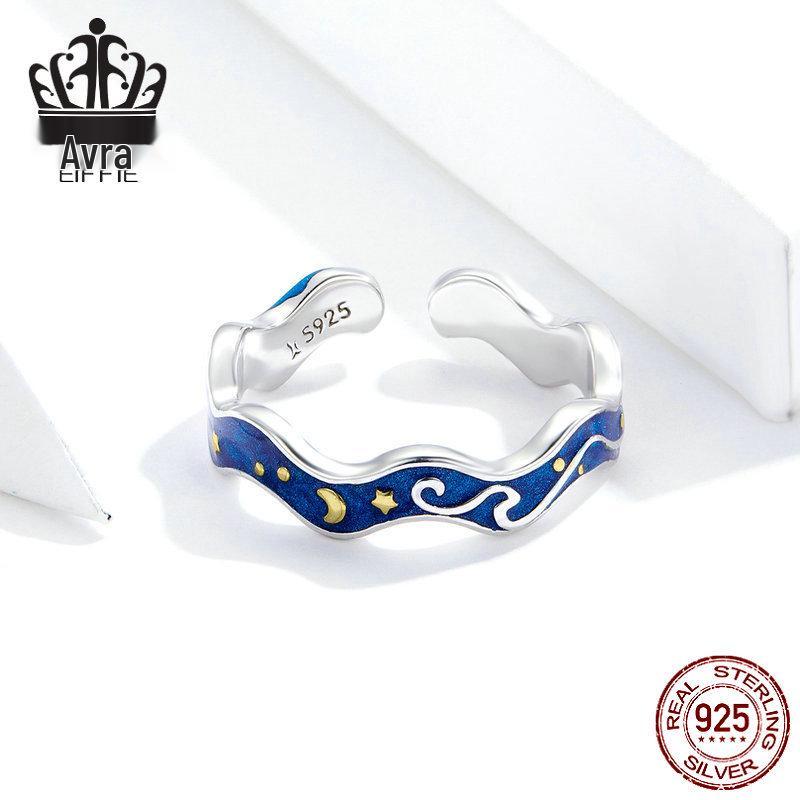Everle Blue Starry Sky Sterling Silver Gold-Plated Open Ring S925