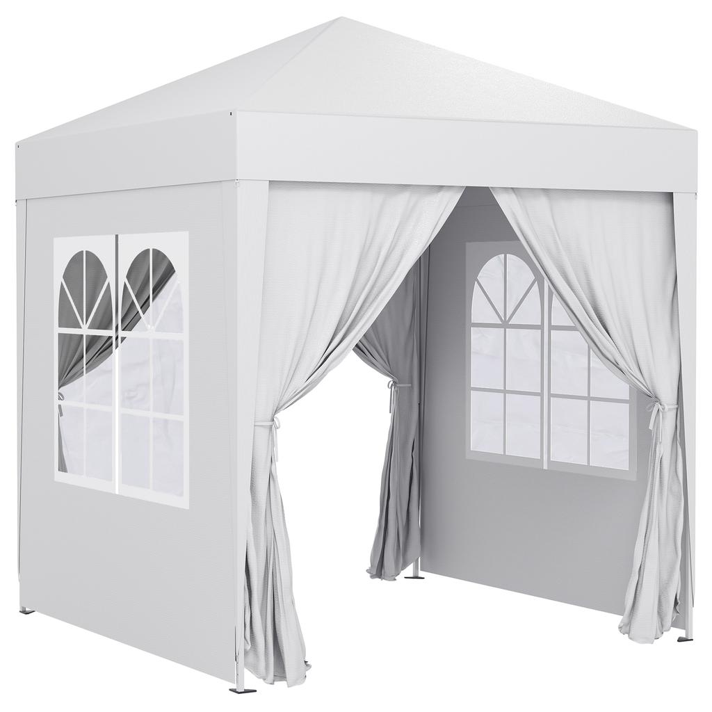 2x2m Pop Up Gazebo With Curtain Walls And Windows White