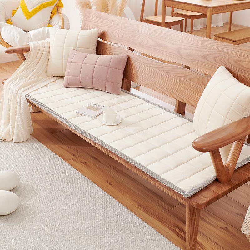 Plush Thickened Non-Slip Sofa Cushion Plaid Autumn and Winter Warm and Simple Living Room Solid Wood Sofa Cushion Cover Cloth