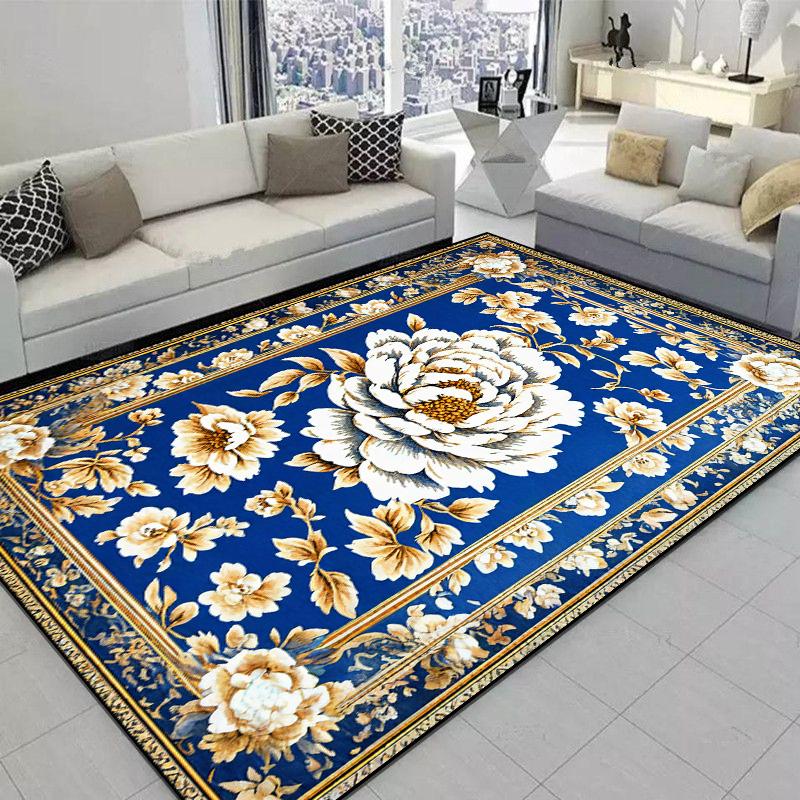 Carpet for Living Room European Classical Blue Flower Carpet Non-slip Bedroom Large Area Floor Mat Washable Cloakroom Lounge Rug