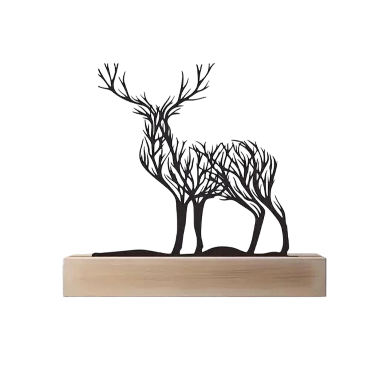 Фигурка «Ветка и олень», Настольное украшение, Художественная, Черный олень, Ручная работа, Кованое железо.