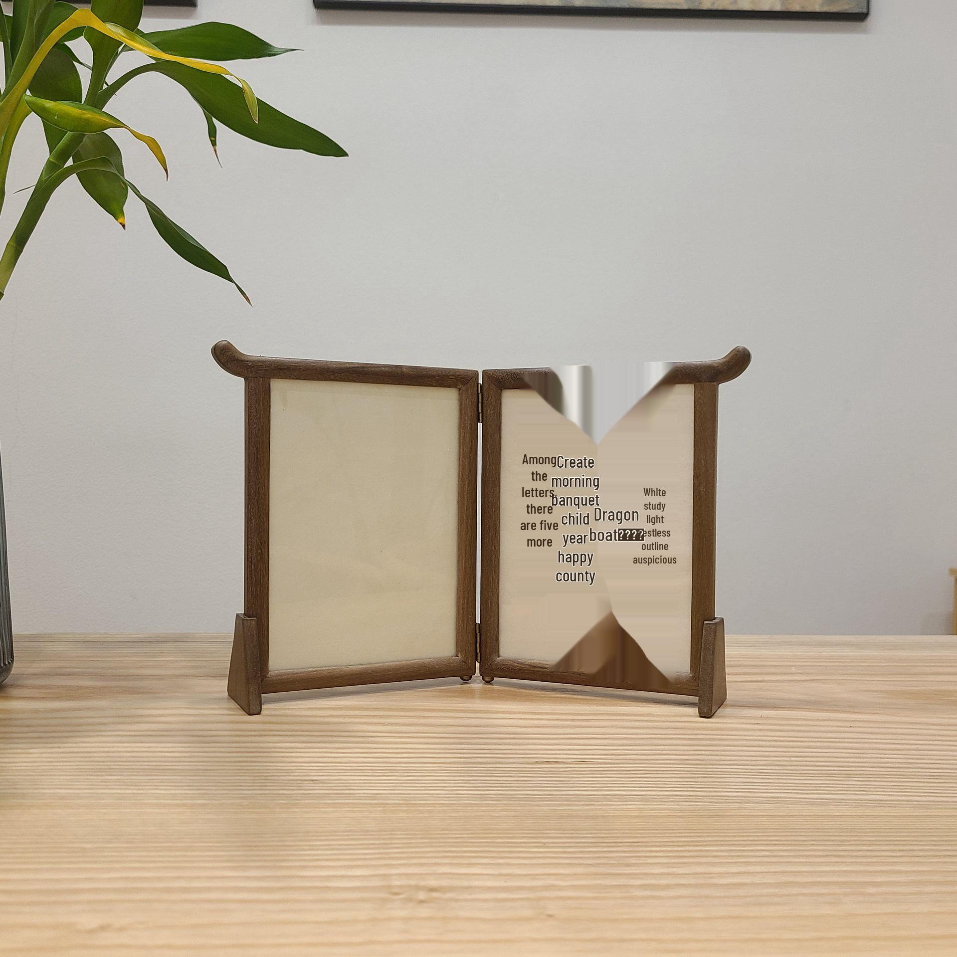 

Desktop Solid Wood Photo Frame for A4 Art, Calligraphy, and Chinese Painting Display Sandalwood Mortise and Tenon Lotus Leaf Screen