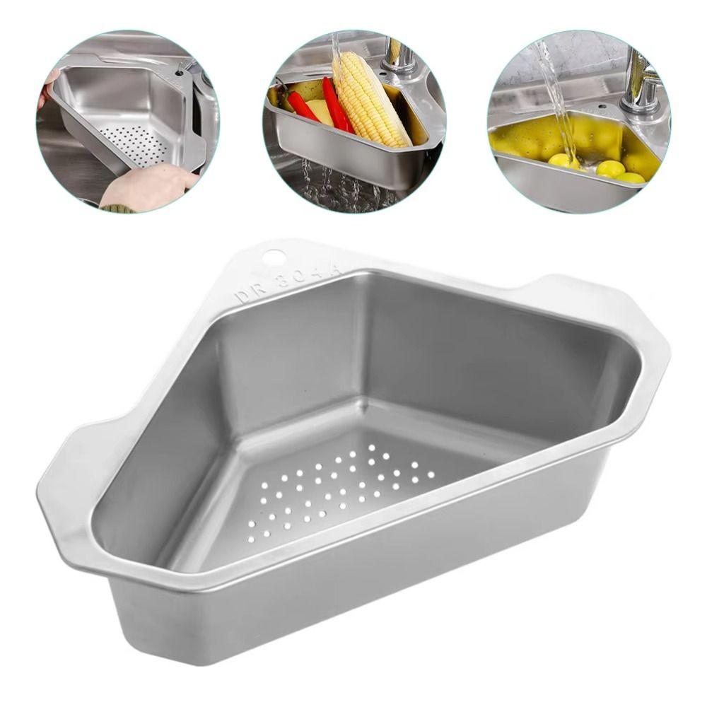 Triangle Shape Kitchen Sink Filter Corner Strainer Design Dual Function Triangle  Bathroom Storage