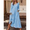 Robe Rétro Décontractée Femme, Manches Longues Boutonnée, Jupe Longue Monochromatique, Coton Lin, Mode Document, Automne Hiver, Nouveau
