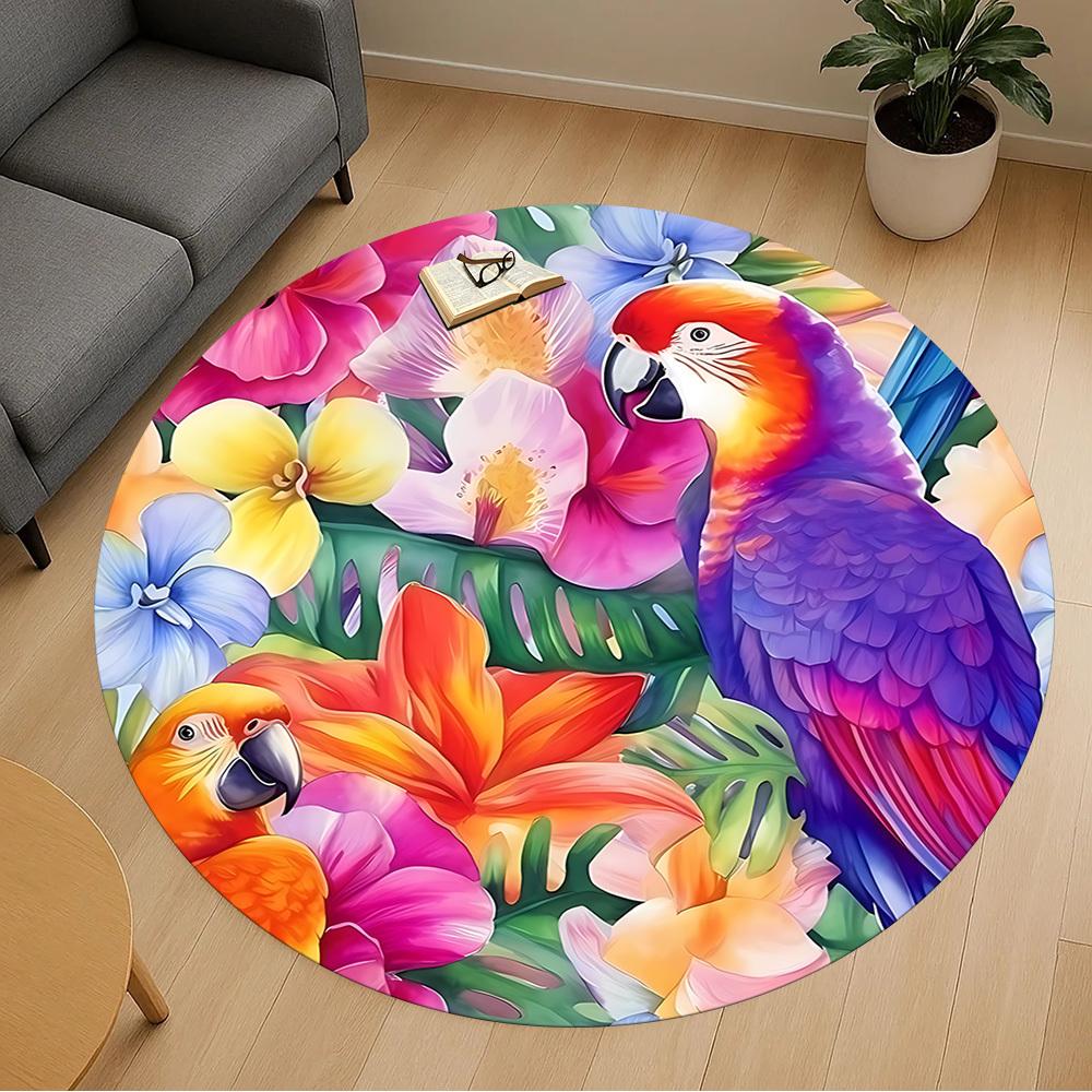 1pc parrot flowers Round Chair mat Area Rug - Non-Slip, Floor Mat for Office, Bedroom, and Indoor Decor c1125863