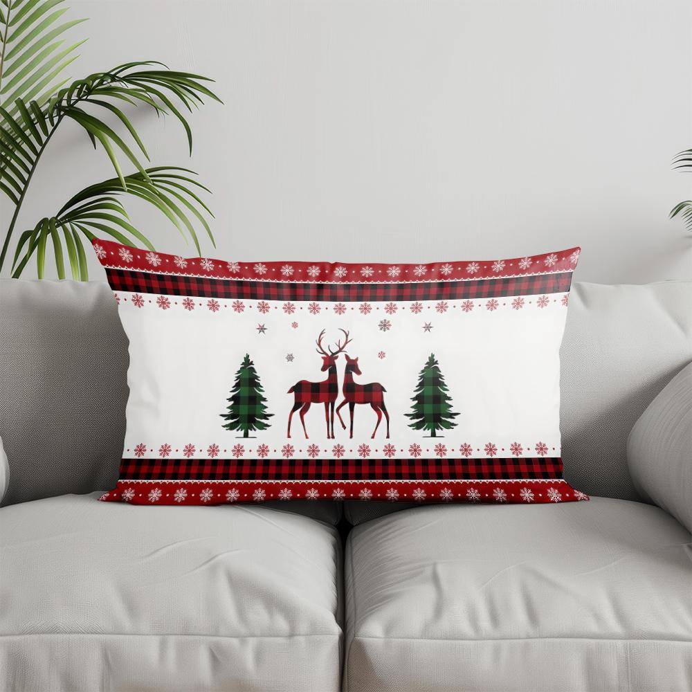 Home Decor Deer & Trees Christmas Pillow Suitable For Sofa Bedroom Car Pillow Cover Cushion Rectangular Back Cushion