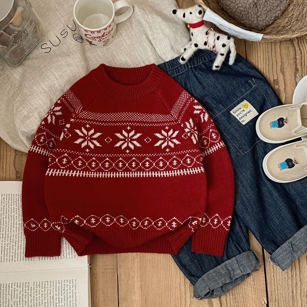 Fair Isle Retro Unisex Jacquard Pullover - Verdickter Rundhals Pullover für Jungen & Mädchen.