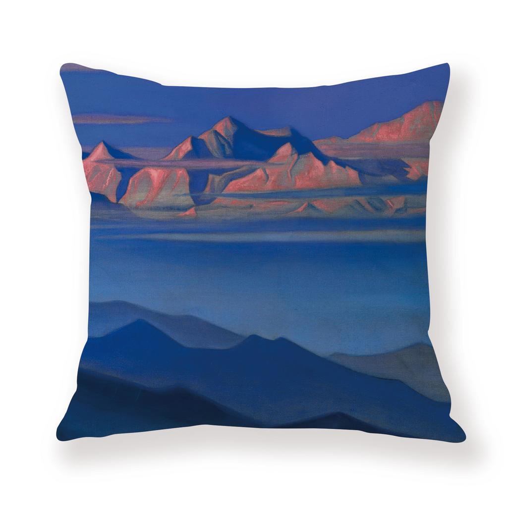 Painted Snow Mountain Sunset Colorful Sky Retro Pillow Case Sofa Model Room Decoration Pillow