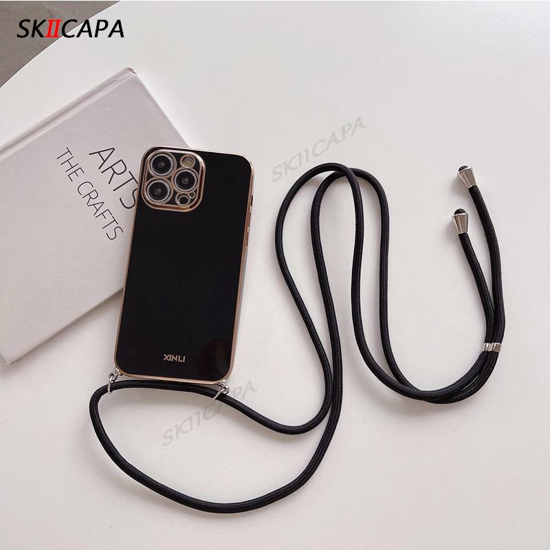 

Crossbody Necklace Lanyard Plating Case For Moto G23 G13 G73 G72 G53 G82 G32 G31 Necklace Strap Cord Chain Soft Silicone Cover MOTO G42