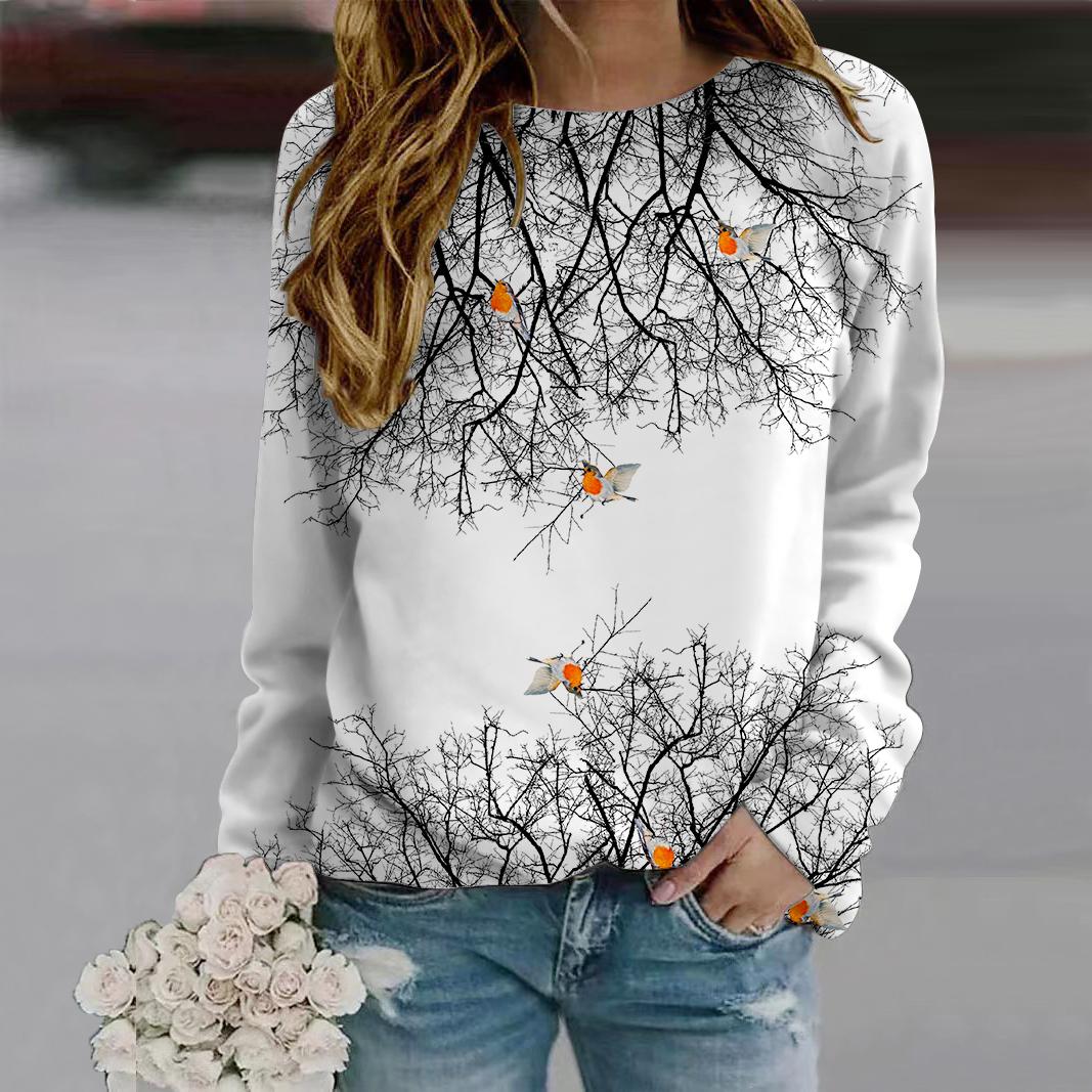 Осенне-осенняя женская модная футболка с длинным рукавом и круглым вырезом — фото 2