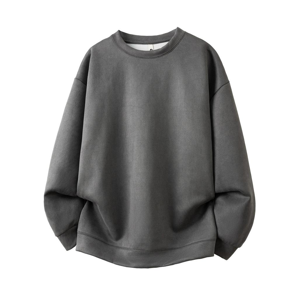 Herbst Herren Einfarbig Wildleder Rundhals Pullover Jacke Herren Lässiger Lockerer Pullover