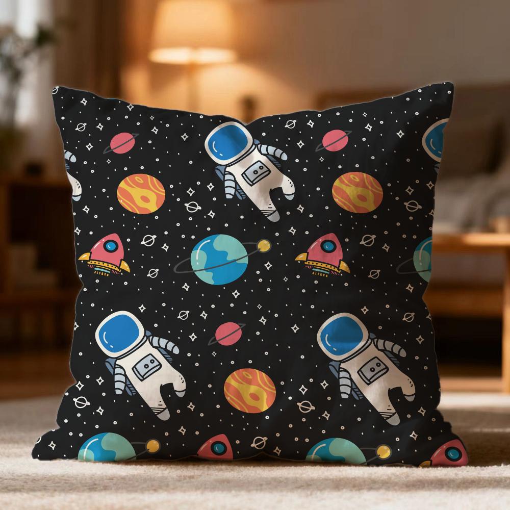 Fashion O-Oouter Space Cartooned Cushion Cover Soft Washable Pillow Case Multi-Scene for Couch Bed Travel Office Use
