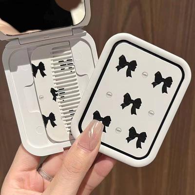 Bowknot Flip-Top Folding Makeup Mirror Portable Pocket Mirror Women Rectangle Cosmetic Make Up Mirror With Comb