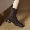 Krazing Pot Flock Autumn Winter Shoes Low Heels Size 43 Stretch Boots Back Patch Work Street Wear Elastic Ankle Boots