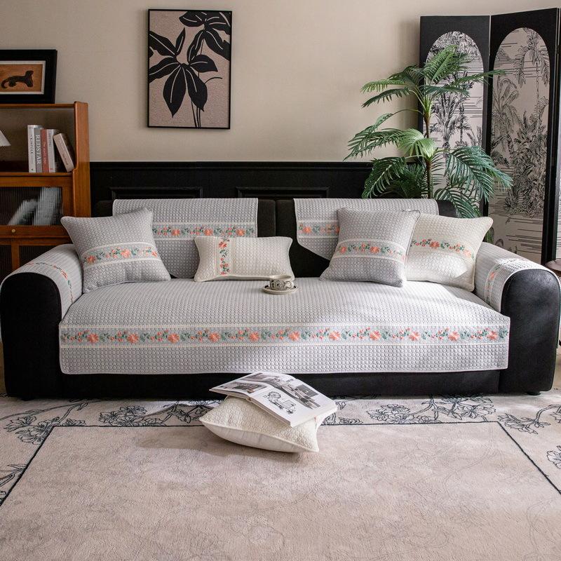 Pure cotton sofa cushion, universal in all seasons, non-slip, small and fresh  high-end sofa cover towel, cream wind seat cushion